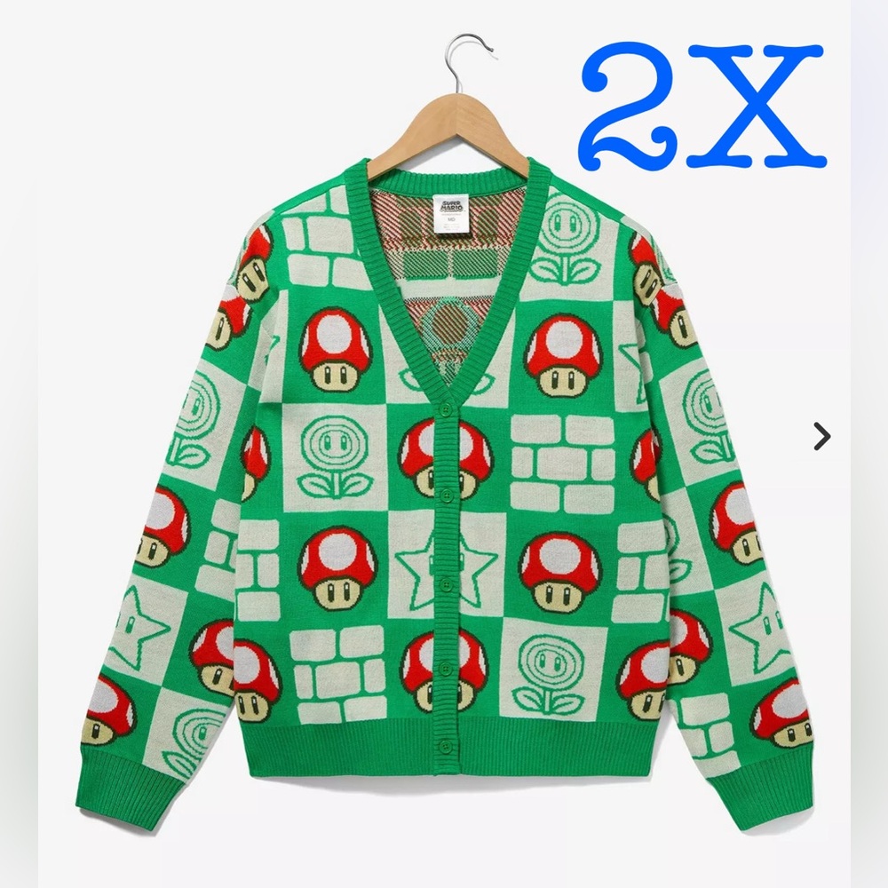 2X Nintendo Super Mario Bros. Mushroom Checkered Women's Cardigan